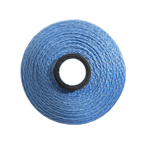 Close-up of a Glide 40 weight polyester thread bobbin in Hawaiian Blue, size M, with 132 yards of thread.