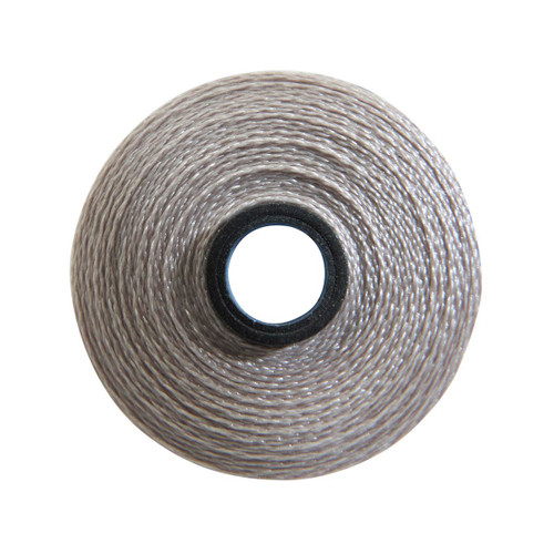 Close-up of a Glide 40 weight polyester thread bobbin in Cool Grey 3, size M, with 132 yards of thread.