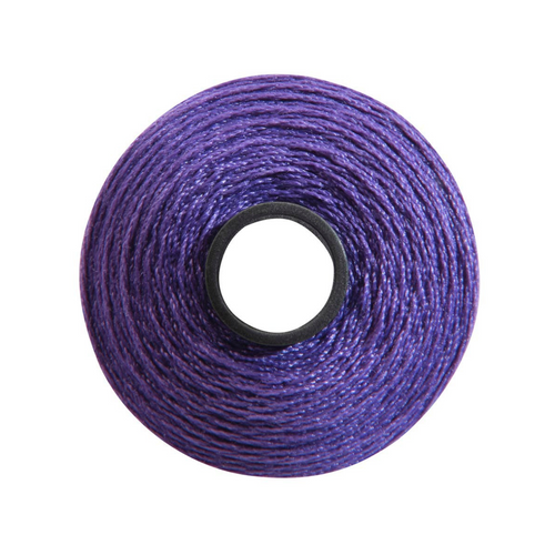 Close-up of a Magna-Soft 50 weight polyester bobbin, size M, in Raven, holding 118 yards of thread.