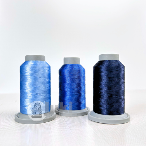 Shades of Tar Heel, Blue Jay, Deep Sea in Glide 40w mini spools of 1100yd spools