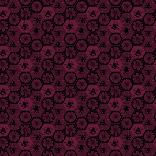 Busy Bees in Mulberry - Indelible Ink Yardage