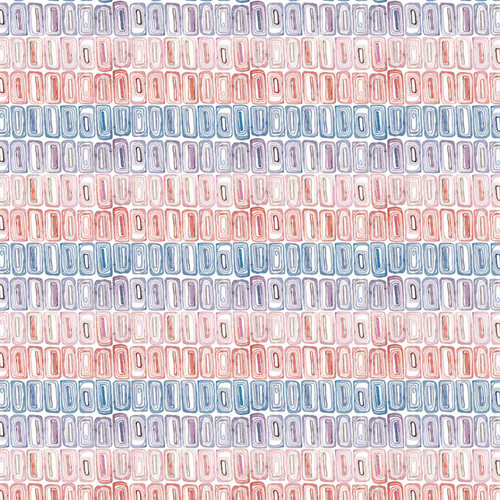Close up of fabric with a circular abstract design with colors including purple, red, blue, and orange