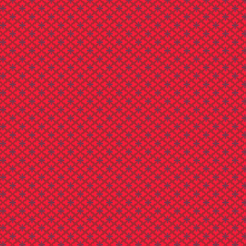 Close up of fabric with an abstract star pattern on a vibrant red colored background
