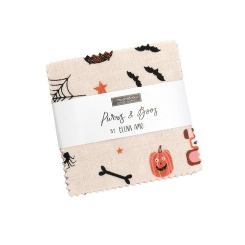 Precut fabric with bats, pumpkins, spiderwebs, bones, and stars
