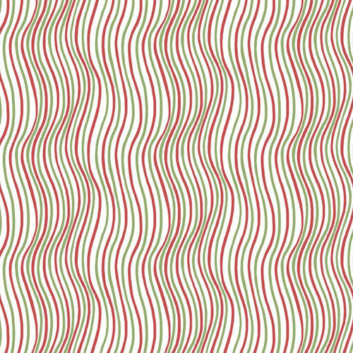 Close up of fabric with a red and green decorative striped pattern on a white background