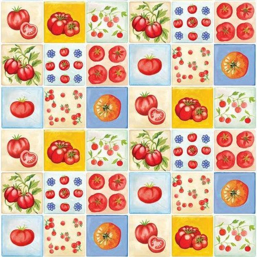 Close up of fabric with various tomato prints