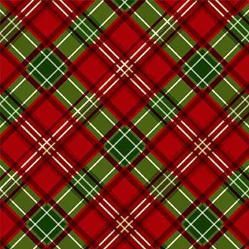 Close up of fabric with a red and green tartan pattern