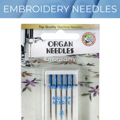 Organ blister pack with Five 75/11 Blue Tip Embroidery Needles Per Card