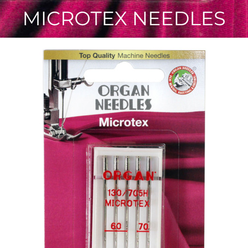 Organ needle combo pack with 3 Size 60/8 and 2 Size 70/10 Microtex Needles