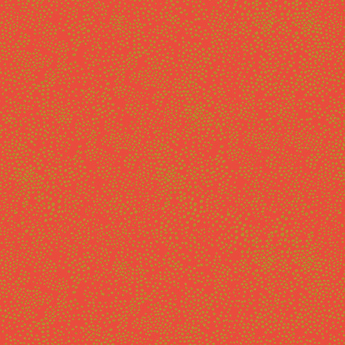 Close up of fabric with small gold abstract dots on a bright red background