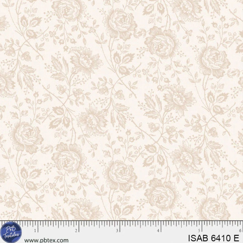 6inch by 6inch of fabric with big florals in cream on and eggshell colored background