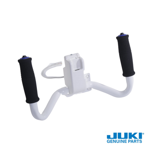 Juki rear handle and laser light set for longarm machines, allowing operation from the back by repositioning the LCD screen and laser light onto the rear handles.