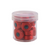 Clear plastic jar containing 20 Glide 40 weight polyester bobbins in Cardinal, size L, each with 72 yards of thread.