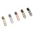 Close up of zipper pulls with three heart cutouts in gold, nickel, rose, antique, and gunmetal