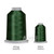 Close-up of two spools of Glide 40 weight polyester thread in Thread Green: a large King spool (5,500 yards) and a smaller Mini spool (1,100 yards), shown side by side for size comparison, with a smooth texture and noticeable sheen.