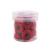 Clear plastic jar containing 20 Magna-Quilt 50 weight cotton bobbins, size L, in Candy Apple, each with 74 yards of thread.