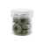 Clear plastic jar containing 10 Magna-Quilt 50 weight cotton bobbins, size M, in Light Grey, each with 132 yards of thread.