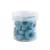 Clear plastic jar containing 20 Magna-Soft 50 weight polyester bobbins, size L, in Light Turquoise, each with 65 yards of thread.