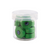 Clear plastic jar containing 10 Magna-Soft 50 weight polyester bobbins, size M, in Turf, each with 118 yards of thread.
