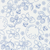 Close up of fabric with various fruits and flowers in cobalt on an off white background