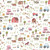 Close up of fabric with various farm animals, tractors, and barns, on a white background