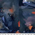 12inch by 12inch of fabric with an abstract watercolor design with shades of dark blue, orange, white, and light blue