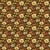 Close up of fabric with cream, orange, and yellow flowers on a dark brown background