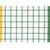 Close up of towel fabric with a turquoise striped pattern with a yellow and green stripe on each edge on a white background