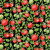 Close up of fabric with red tomatoes on vines on a black background