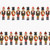 Close up of fabric with various decorative nutcrackers in a line on a white background