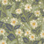 Close up of fabric with scattered daisies on a green colored background