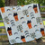 Close up of quilt pattern with bats, trees, and spooky houses