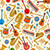 Close up of fabric with various instruments including guitars, pianos, tubas, maracas, drums, and musical notes on a cream colored background