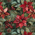Close up of fabric with pine leaves, poinsettias, acorns, and cranberries
