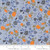 7inch by 7inch of fabric with black and blue roses and orange pumpkins with green leaves on a light blue background
