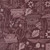 Close up of fabric with light purple outlines of pumpkins, gourds, leaves, coffee cups, flowers, and books on a deep purple background 