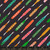 7inch by 7inch of fabric with colorful seam rippers with retro designs on them on a black background