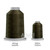 Close-up of two spools of Glide 40 weight polyester thread in Army: a large King spool (5,500 yards) and a smaller Mini spool (1,100 yards), shown side by side for size comparison, with a smooth texture and noticeable sheen.