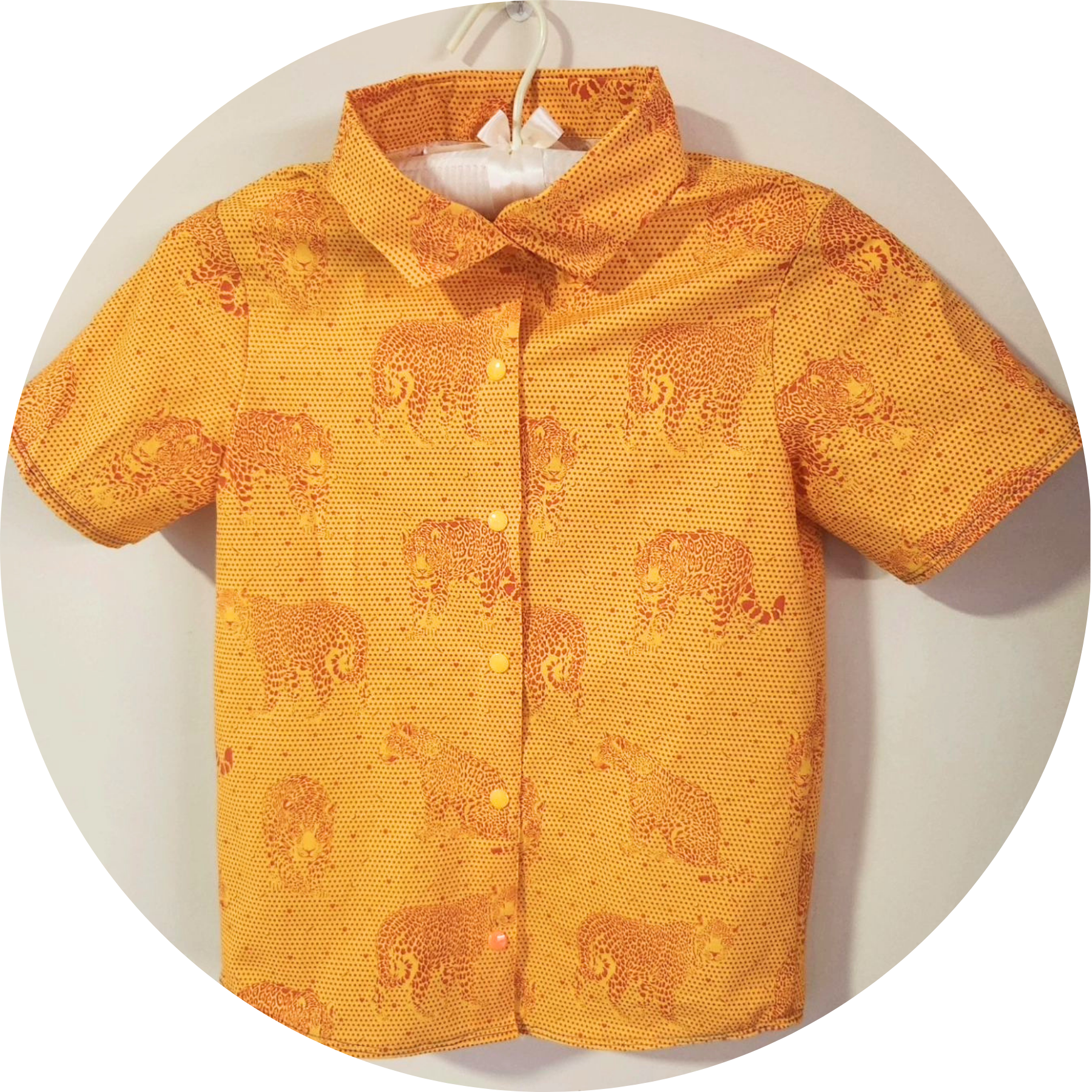 A sewn garment on a hanger