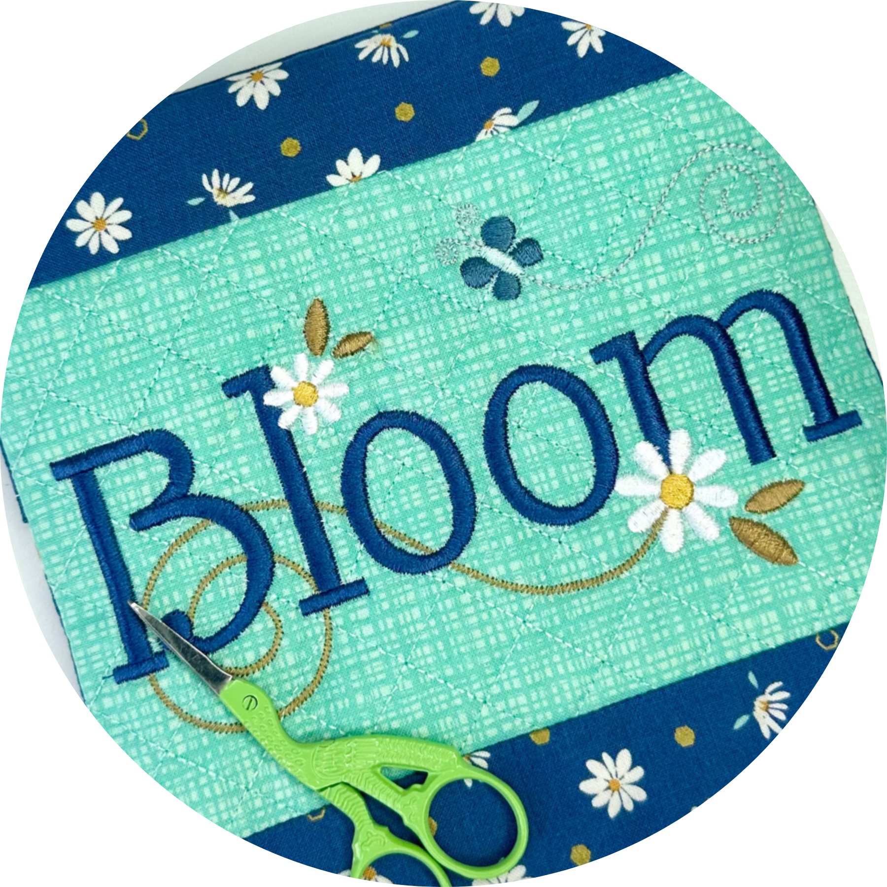 Machine embroidery design on fabric