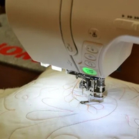 Closeup of free motion quilting foot in action