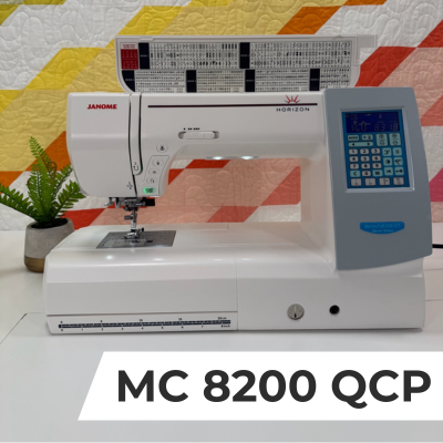 A Janome Memory Craft 8200 QCP sewing machine.