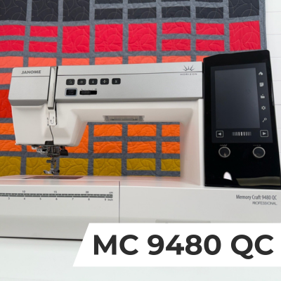 Close up of Janome Memory Craft 9480 QC sewing machine.