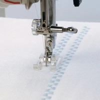 Close-up of the open-toe satin stitch foot in action