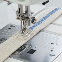 Close-up of Janome satin stitch foot in action