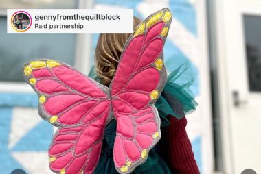 Colorful butterfly wings costume created with detailed stitching on the Juki TL-18QVP