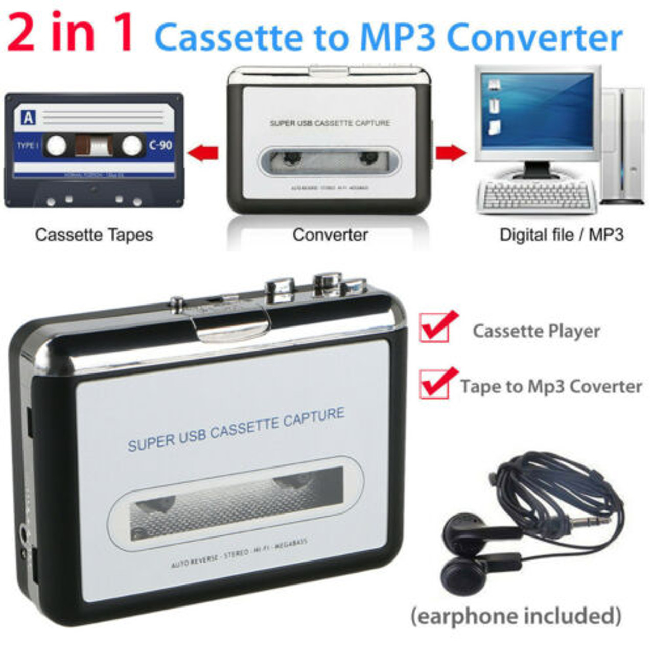 NAC Portable Cassette Player & MP3 Converter - National Audio Company