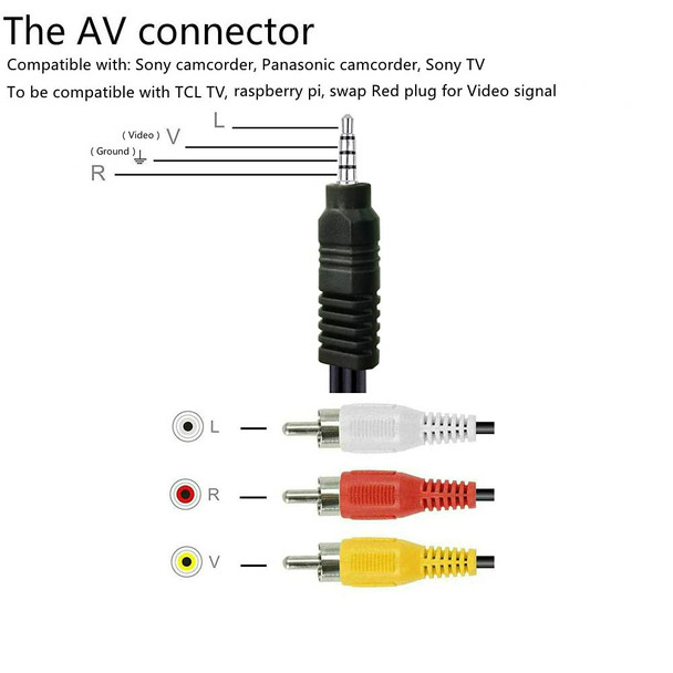 DigitNow 3.5mm to RCA Camcorder AV Audio Video Output Cable, 3 RCA to 3.5mm 1/8" AV Input Adapter Cord