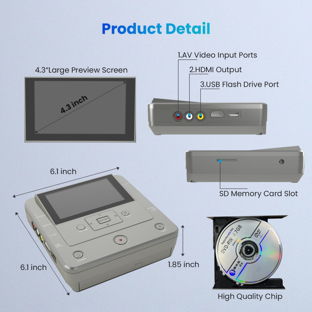 Clariviews VHS to DVD Recorder, TV to USB Device or SD Card or HDD Recorder, Smart Phone WiFi to DVD/USB/SD/HDD Copy, WiFi APP Media Recorder