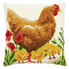 Chicken with Chicks Cushion Cross Stitch Kit By Vervaco